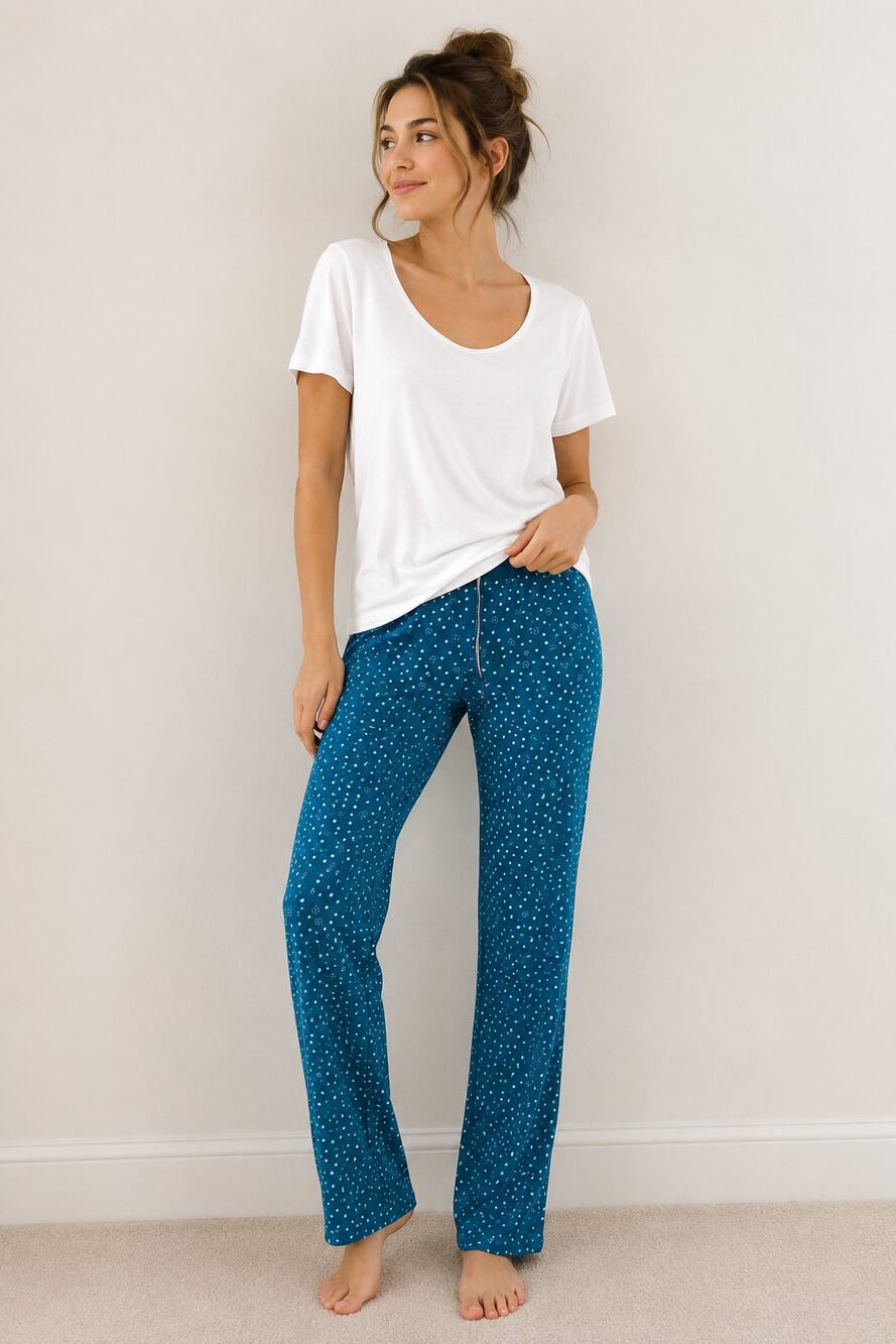 LR4004 Nautica Teal Print Lounge Pajama Pants XL Soft Drawstring Sleepwear